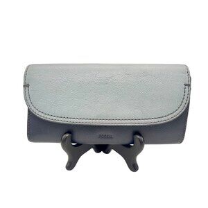 Fossil Cleo Leather Clutch Wallet Light Blue & Navy Leather Two-Tone